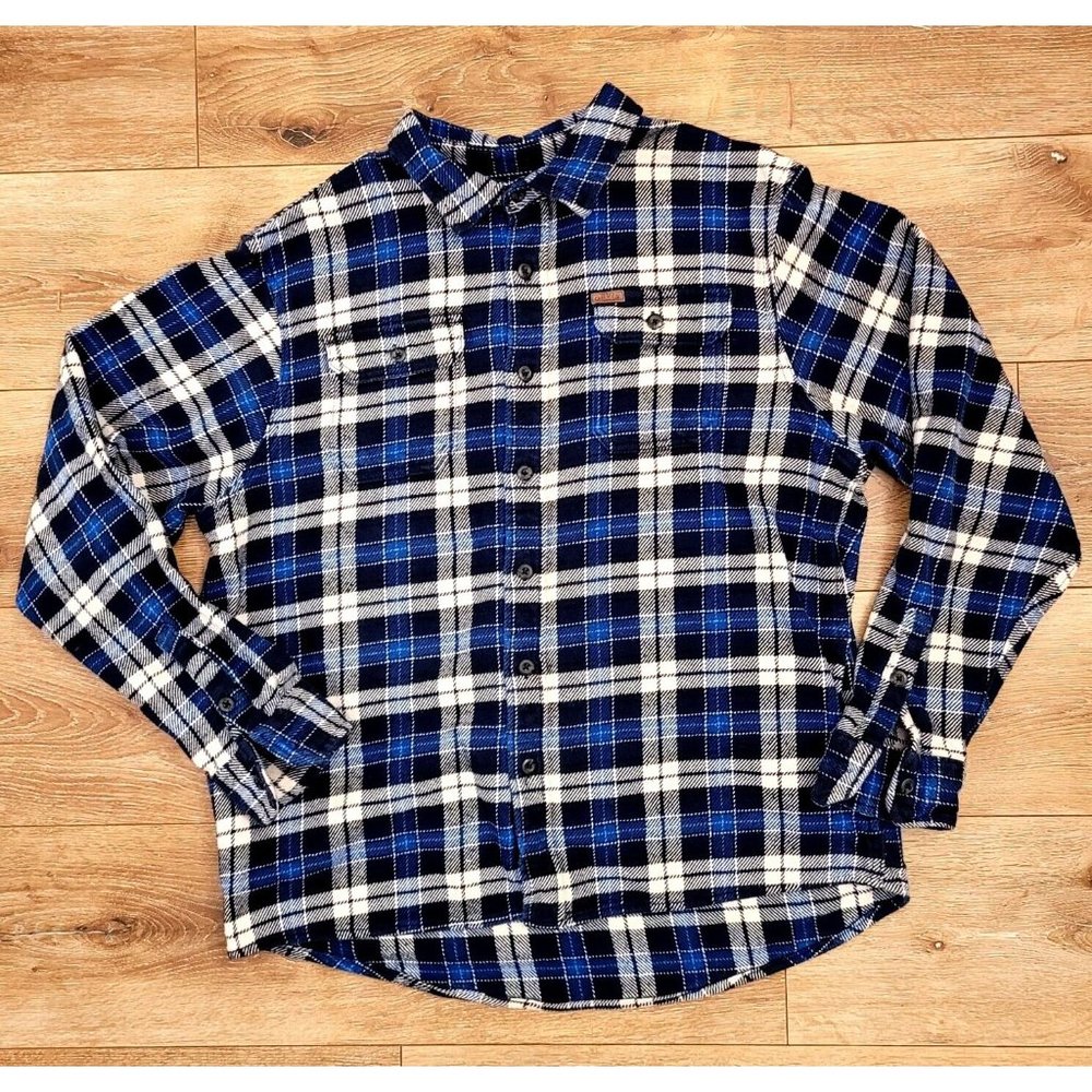 Orvis Blue/White Plaid Mens Long Sleeve Cotton Flannel Pockets Size XL